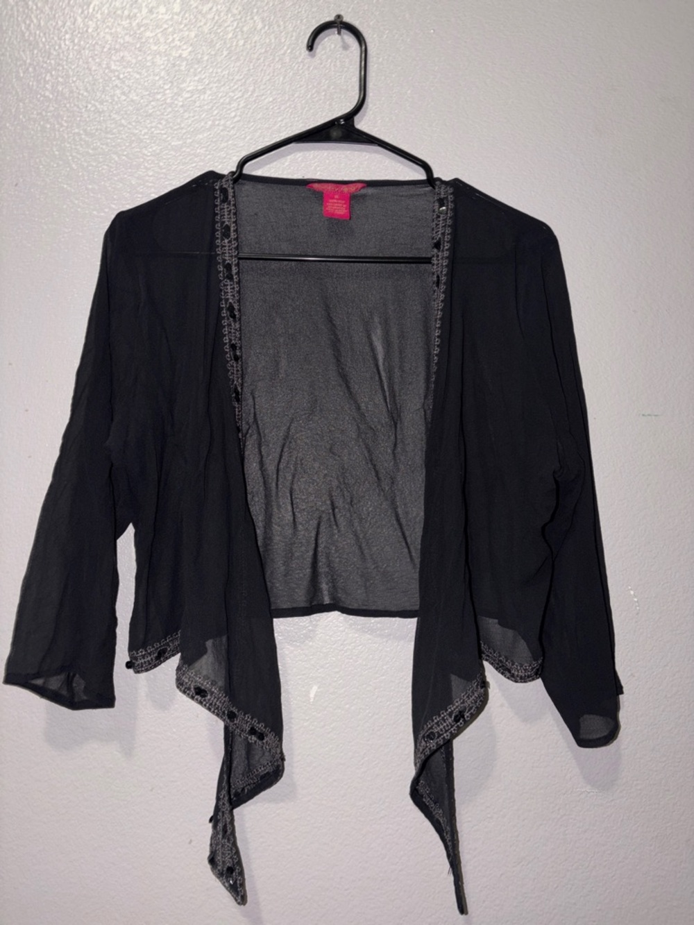 Sunny Leigh Black Open-Front Lightweight Women's Cardigan 100% silk